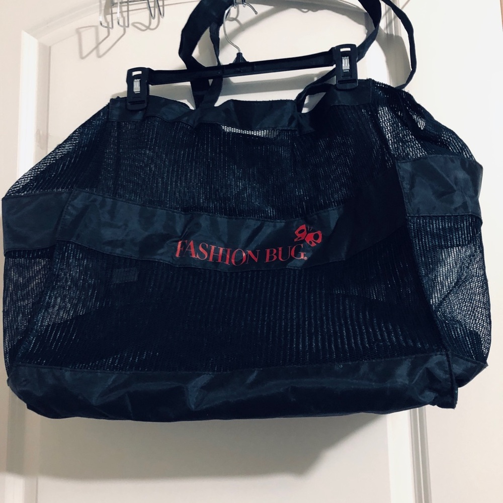 Fashion Bug Black Mesh Tote with Red Logo